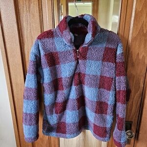 Eddie Bauer Plaid Sherpa Blue Purple 1/4 Zip XL Pullover